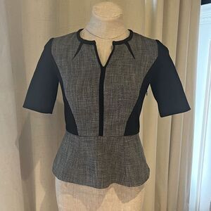 Classiques Entier Black & Gray Tweed Peplum Blouse XS